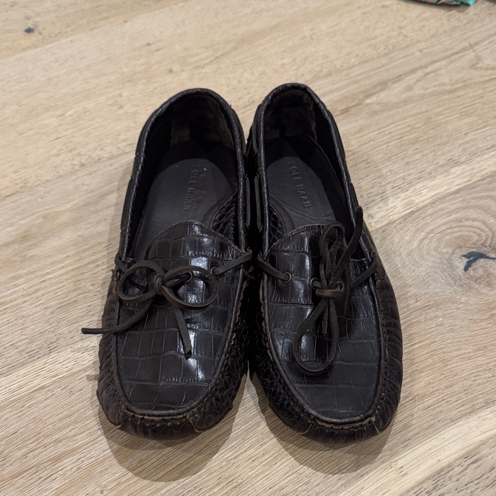 Cole Haan Dark Brown Croc-Embossed Leather‎ Driving Moccasins